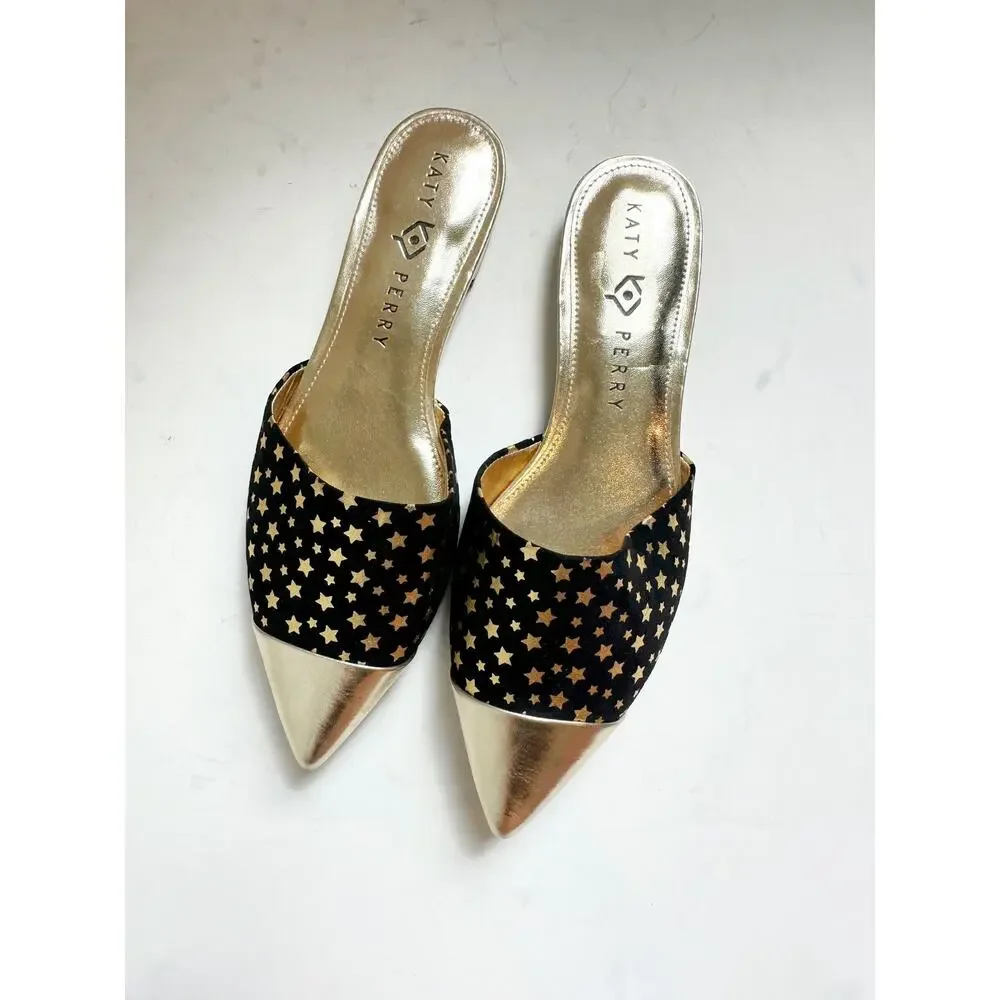 NWOT Katy Pery Tarin Star Black Gold Mule 8.5
